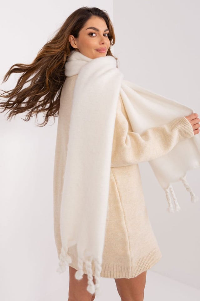 Love Lace Love Lace Women's Long Smooth Polyester Tassel Scarf for Fall Winter Wrap in White - 3