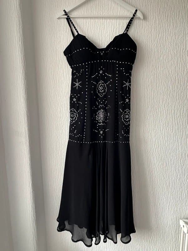 Amanda Wakeley Black Sparkly Diamante Chiffon Designer Dress 8/10 Amanda Wakeley