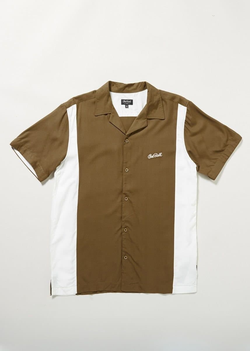 Chet Rock Chet Rock Austin Men's Brown Bowling Shirt Contrast Panel Short Sleeve
