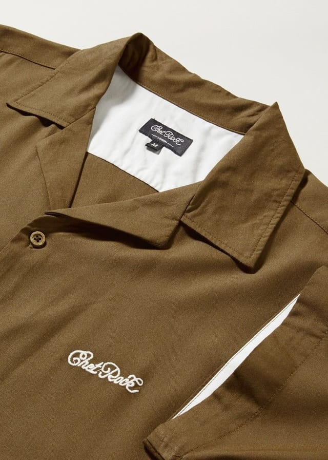 Chet Rock Chet Rock Austin Men's Brown Bowling Shirt Contrast Panel Short Sleeve - 2