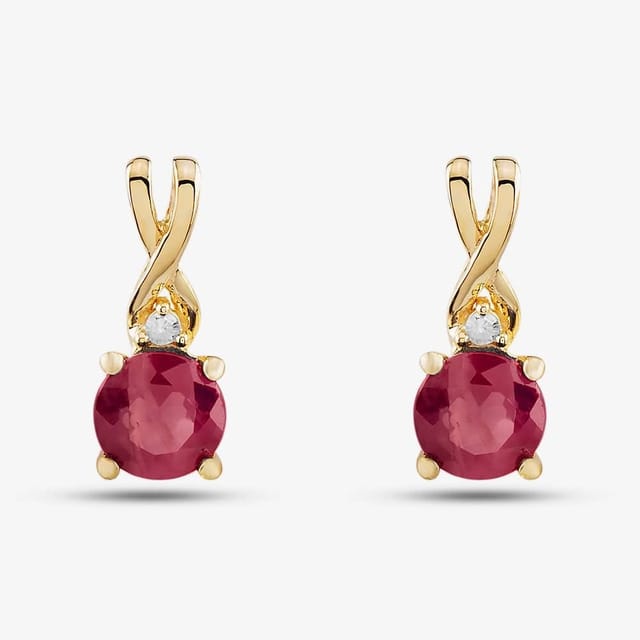 T.H.Baker T.H.Baker Women's 9ct Yellow Gold Ruby & Diamond Stud Earrings OJE1702-R - 2