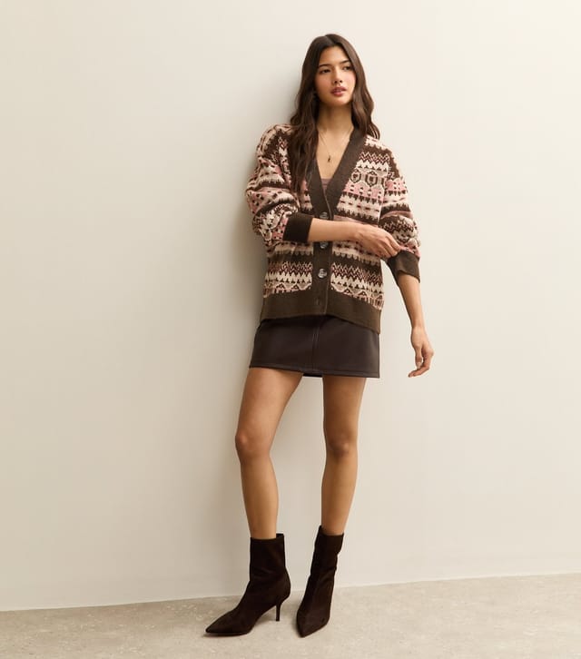 New Look Women's Brown Fairisle V-Neck Cardigan New Look - 3