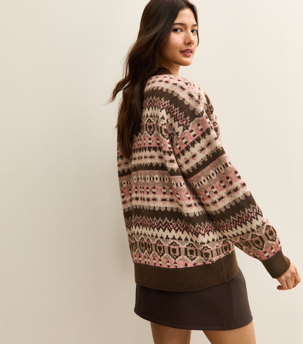 New Look Women's Brown Fairisle V-Neck Cardigan New Look - 4