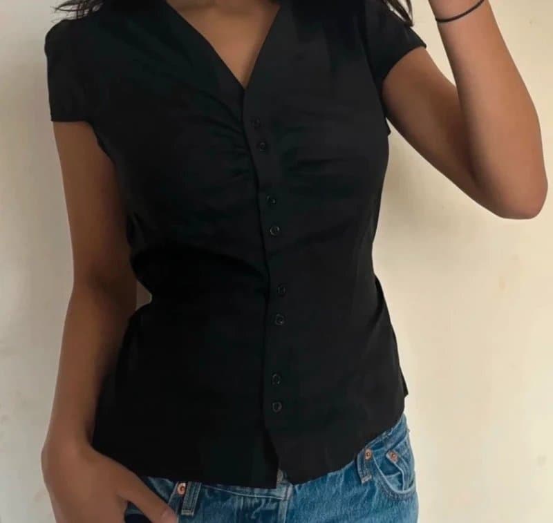 Spring black button up shirt