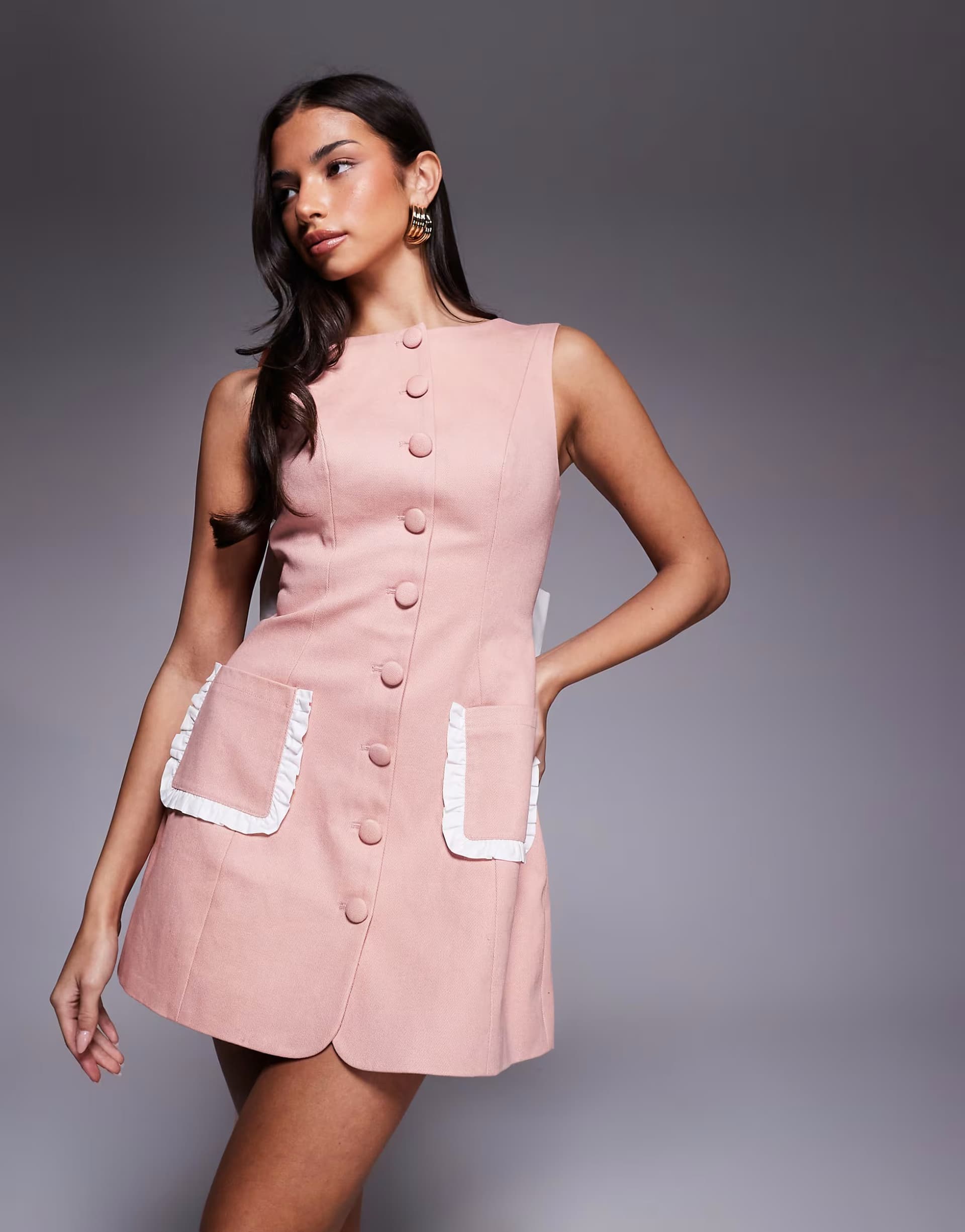 ASOS ASOS LUXE button down mini dress with bow back in pink