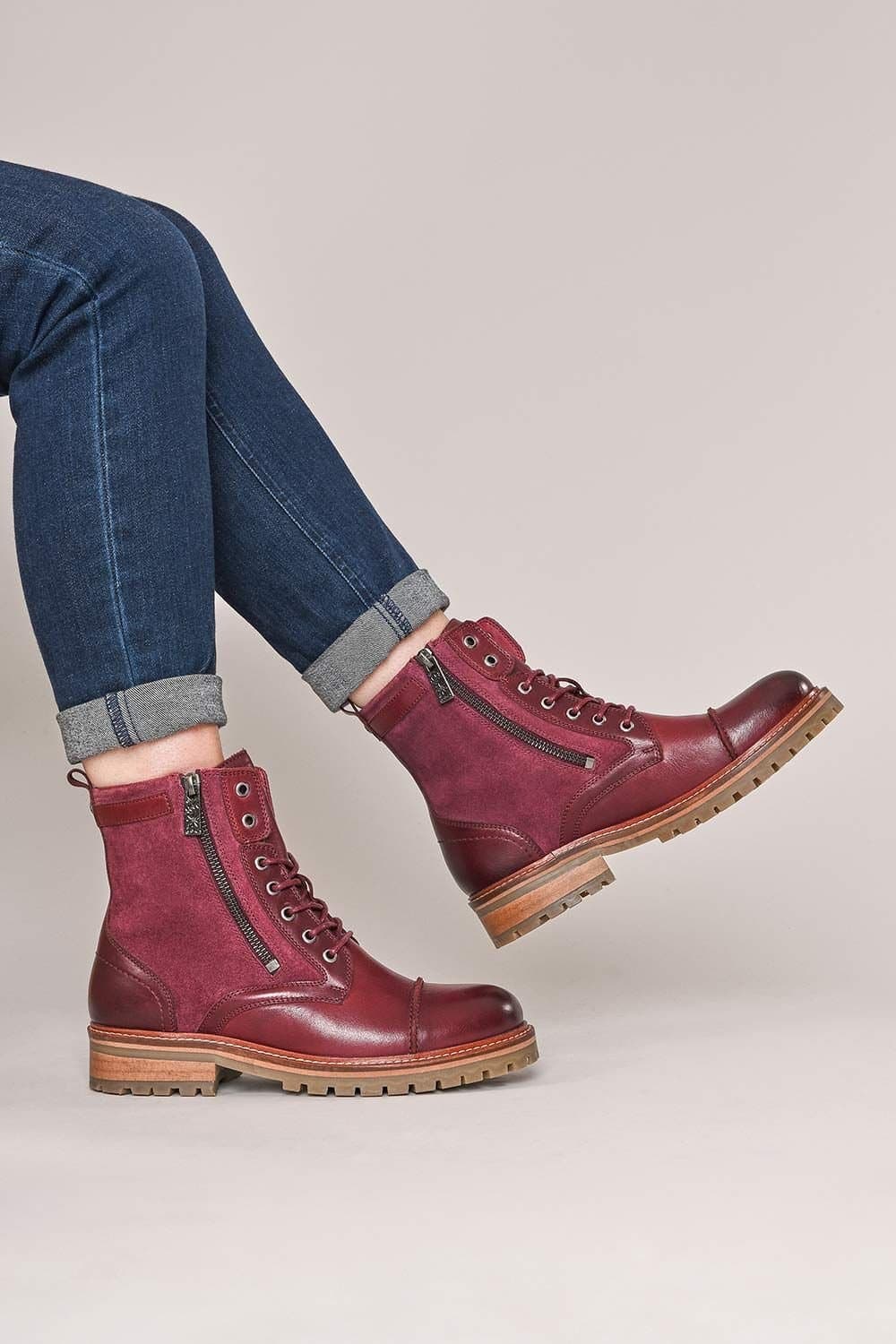 Moshulu Moshulu Women's 'Bardsey 2' Leather Biker Boots in Dark Red