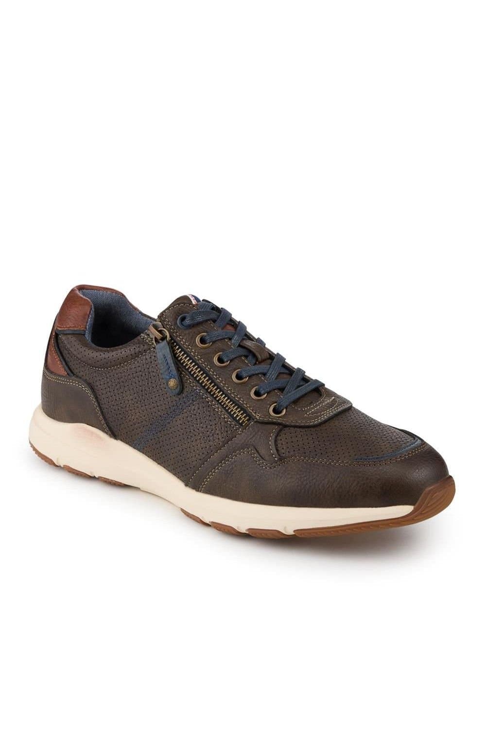 Pavers Pavers Men's Casual Zip & Lace Faux Leather Trainers in Khaki