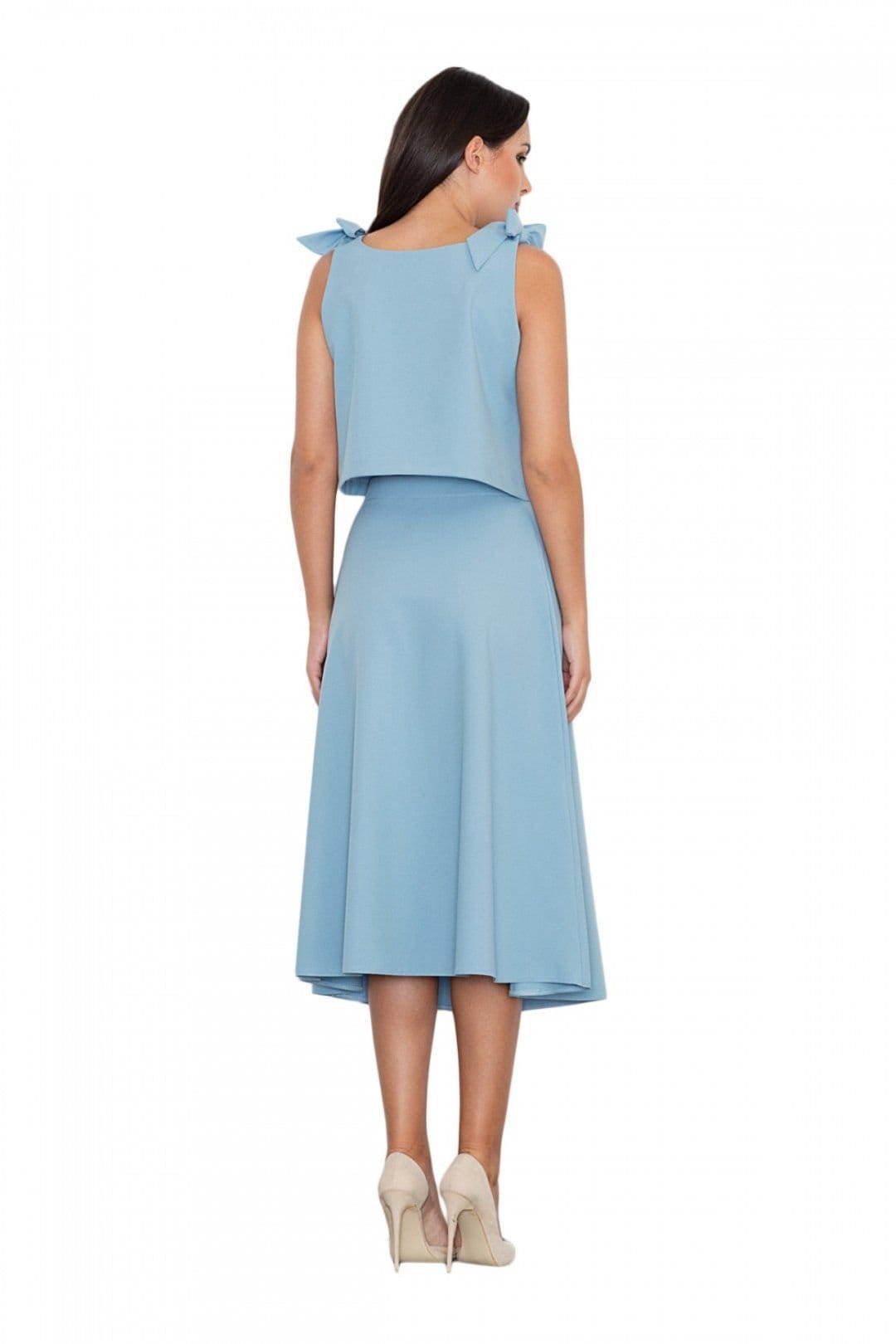 Love Lace Love Lace Women's Flared Midi Skirt Bow Tie Top Set in Blue - 4
