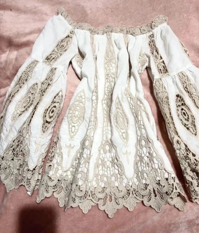 River Island Vintage River Island white and beige lace crochet blouse with an asymmetric hem 10