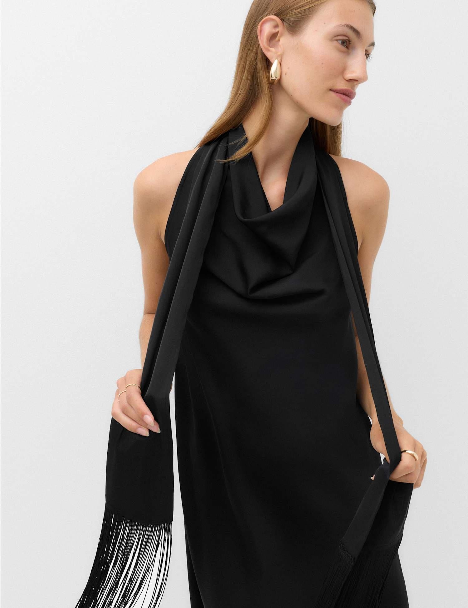 Marks & Spencer M&S Satin Scarf Detail Mini Shift Dress Black