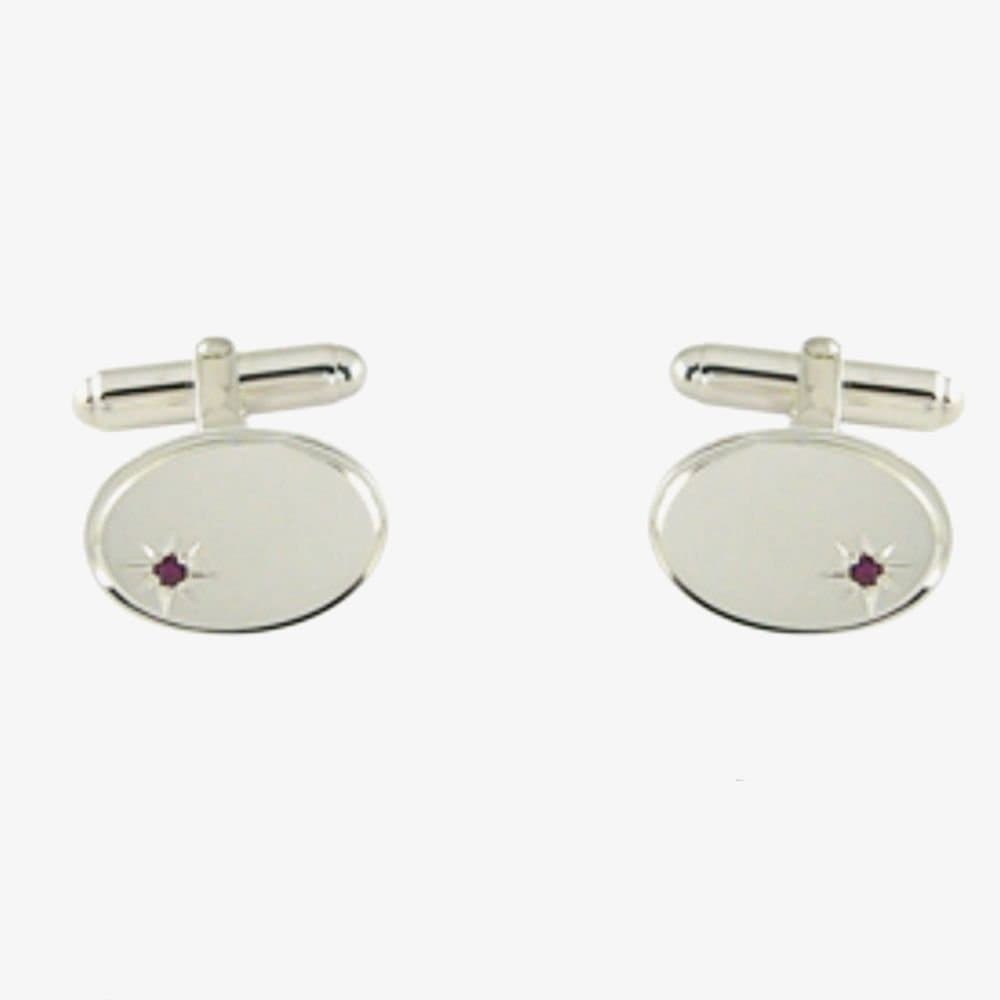 T.H.Baker T.H.Baker Men's Sterling Silver Oval Edged Ruby Toggle Cufflinks LH45 T/R
