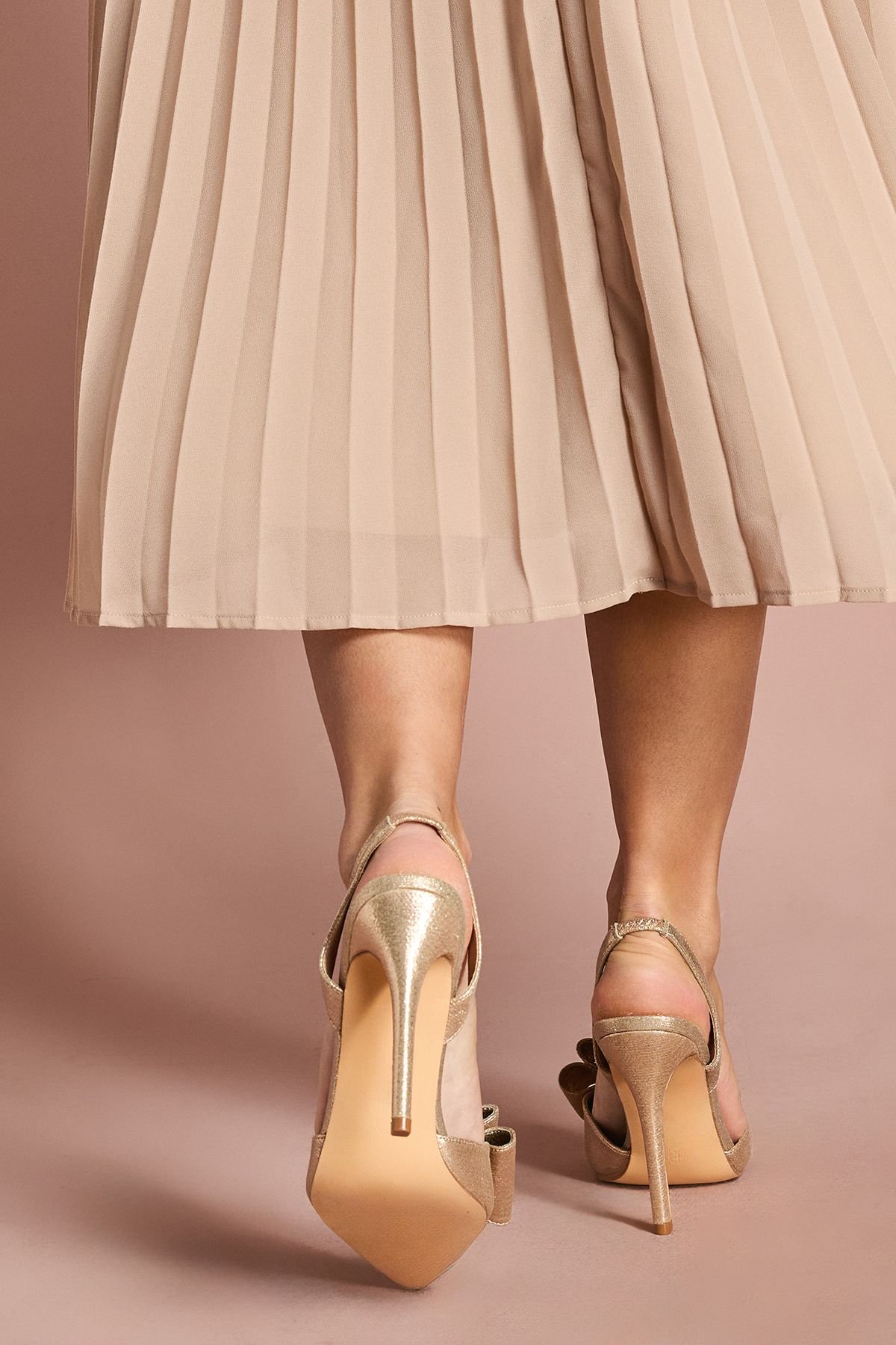 Coast Coast Women's Tamara Metallic Textile Satin Bow Slingback High Stiletto Heel Court Shoes in Gold - 4