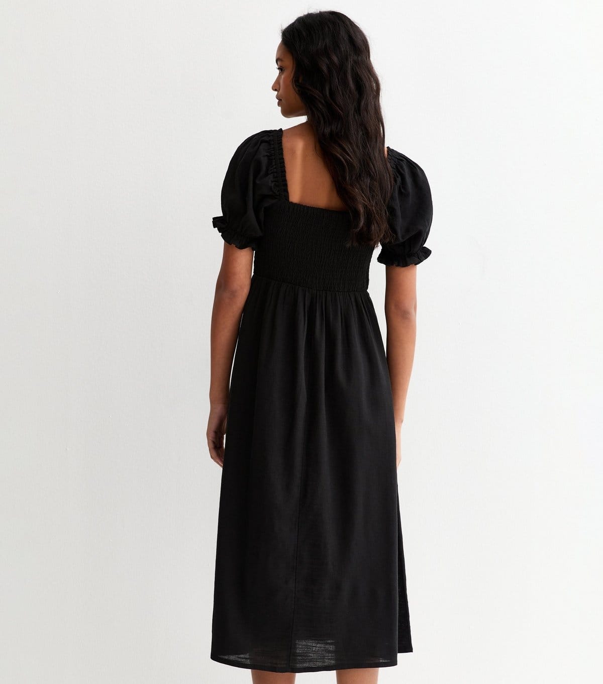New Look Women's Black Cotton Shirred Short Sleeve Midi Dress New Look - 4