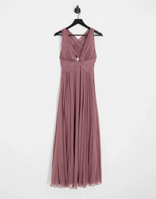 ASOS Design ASOS Design Bridesmaid Ruched Bodice Drape Maxi Dress Wrap Waist in Mauve Size 10