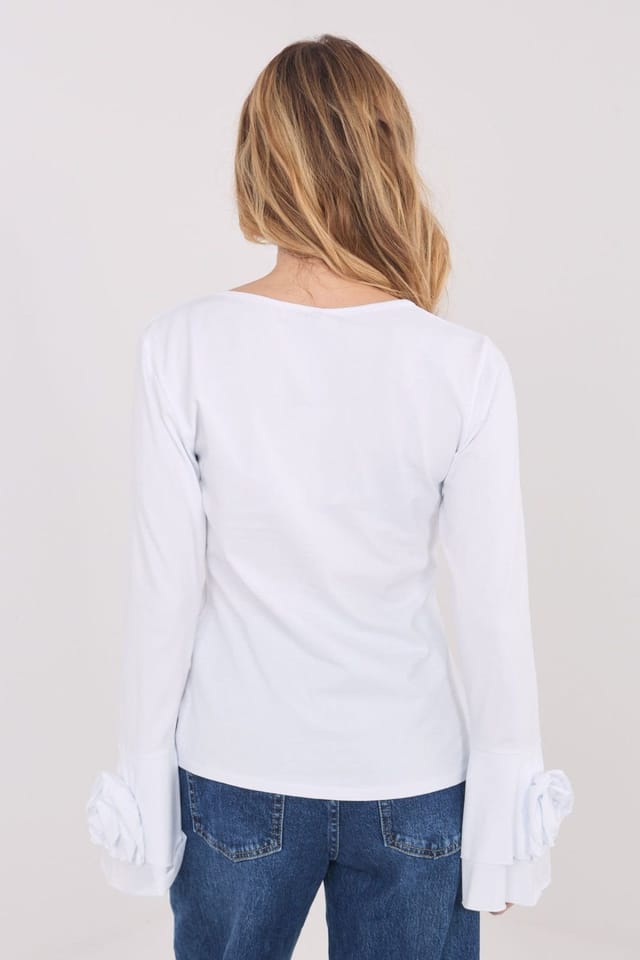 Love Lace Love Lace Women's Elegant Cotton V Neck Bell Sleeve Blouse Style 223349 in White - 3