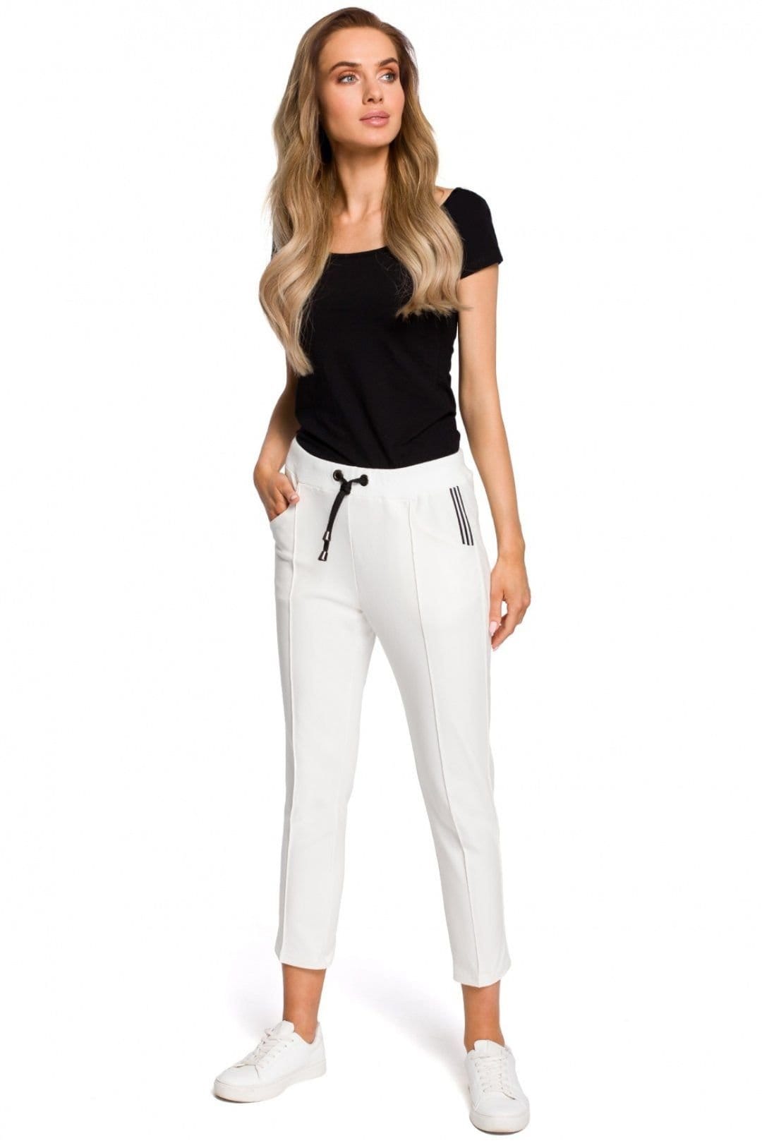 Love Lace White Cotton Trousers with Elastic Waist