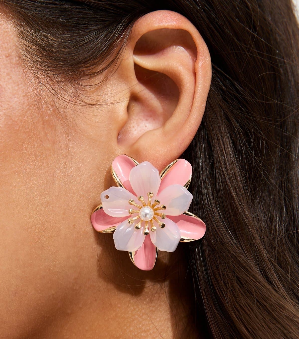 New Look New Look Light Pink Enamel Flower Stud Earrings