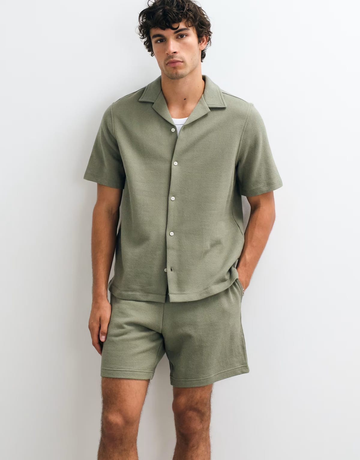 ASOS GAP towelling shirt co-ord in khaki green - 1