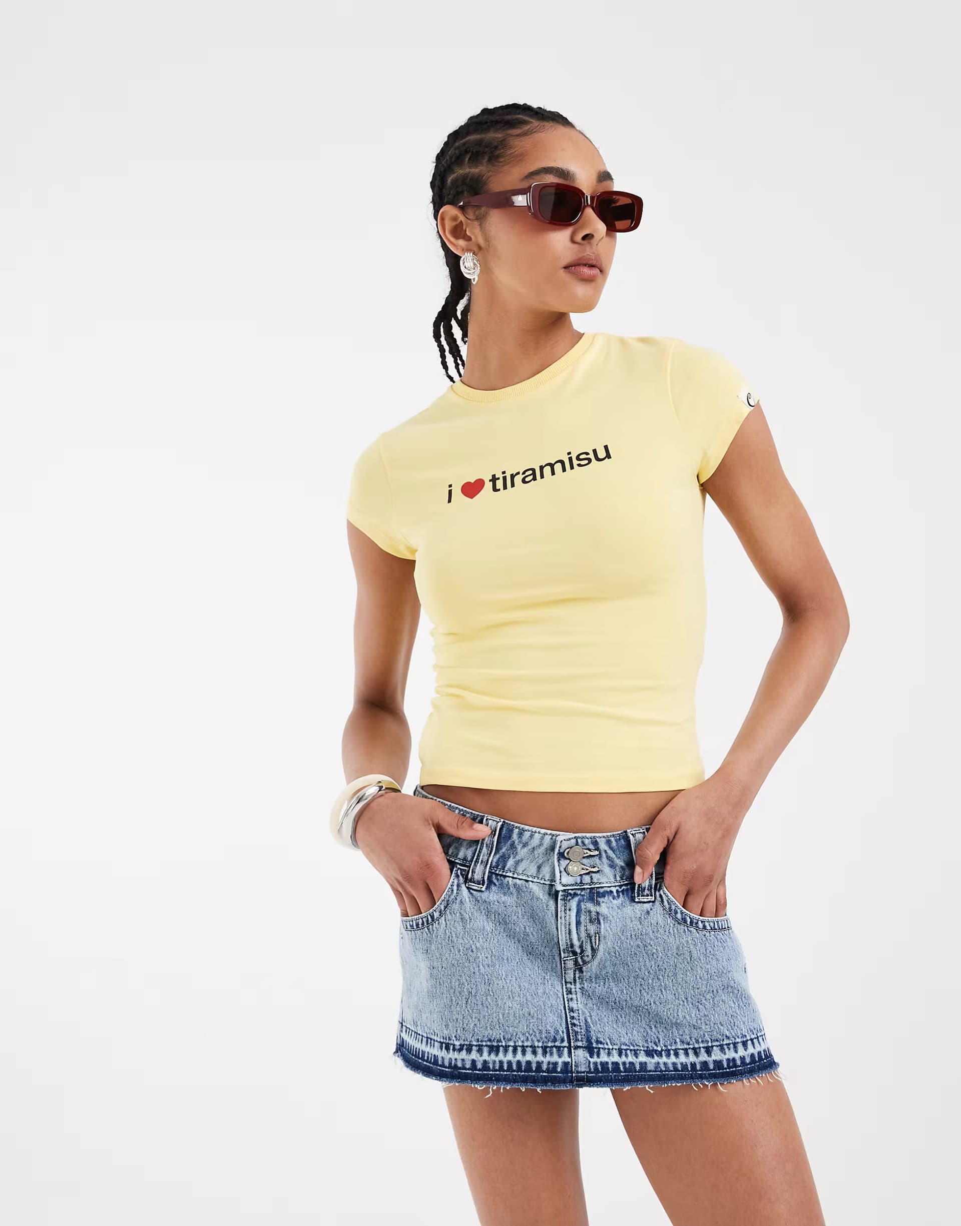 ASOS Hollister low rise denim micro skirt with raw hem in acid wash light blue