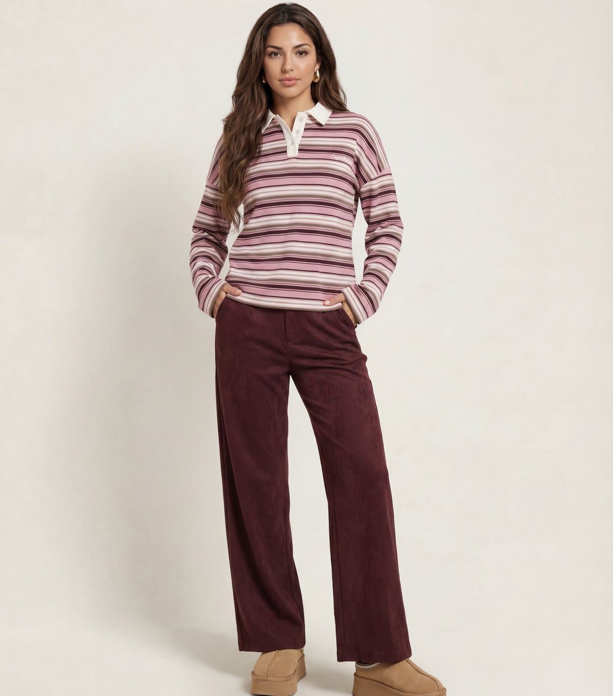 Urban Bliss Urban Bliss Light Pink Striped Rugby Shirt