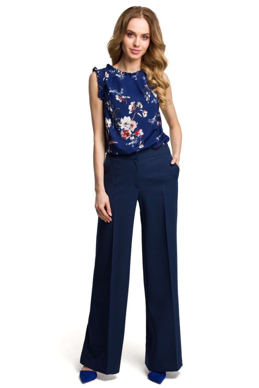Love Lace Love Lace Navy Blue Wide Leg Trousers with Side Pockets