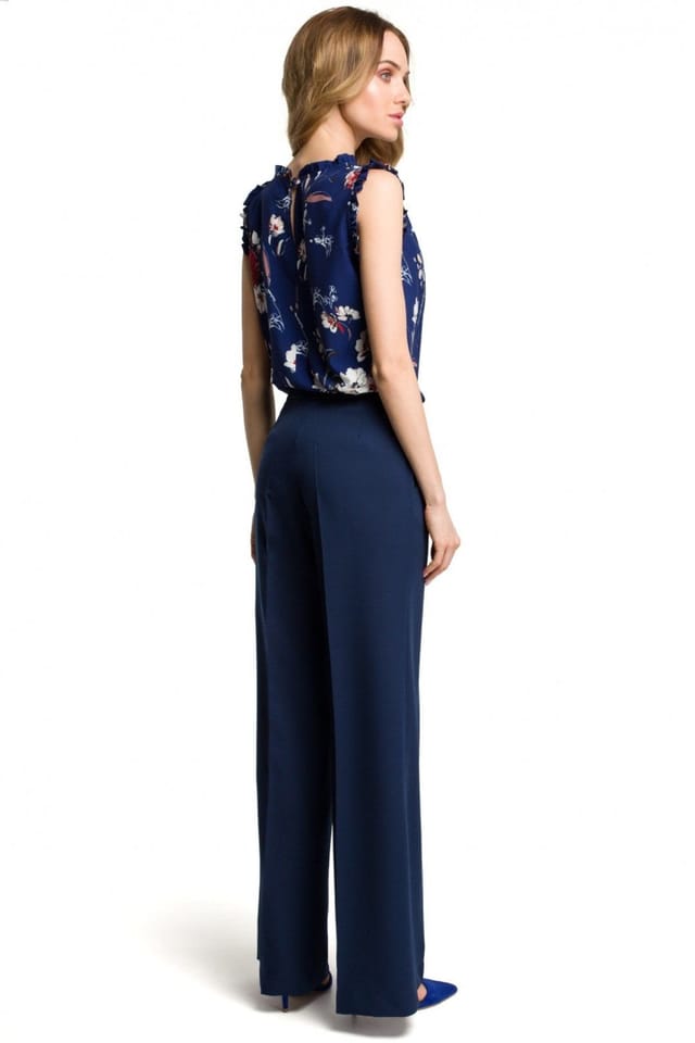 Love Lace Love Lace Women's Wide Leg Trousers with Side Pockets in Blue - 2