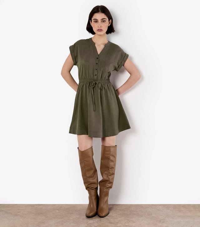 Apricot Women's Khaki Drawstring Waist Mini Dress Apricot New Look - 2