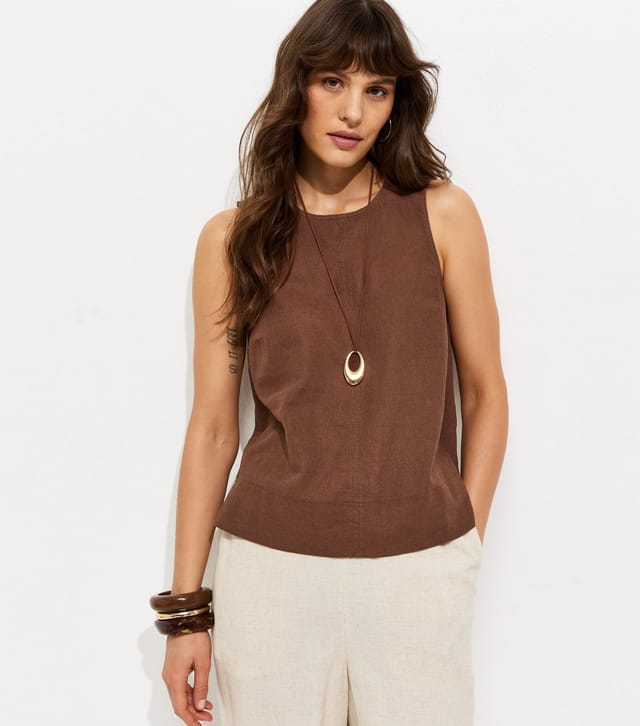 New Look Women's Tall Dark Brown Linen Rich Sleeveless Top New Look - 2