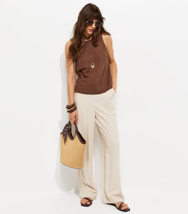 New Look Women's Tall Dark Brown Linen Rich Sleeveless Top New Look - 3