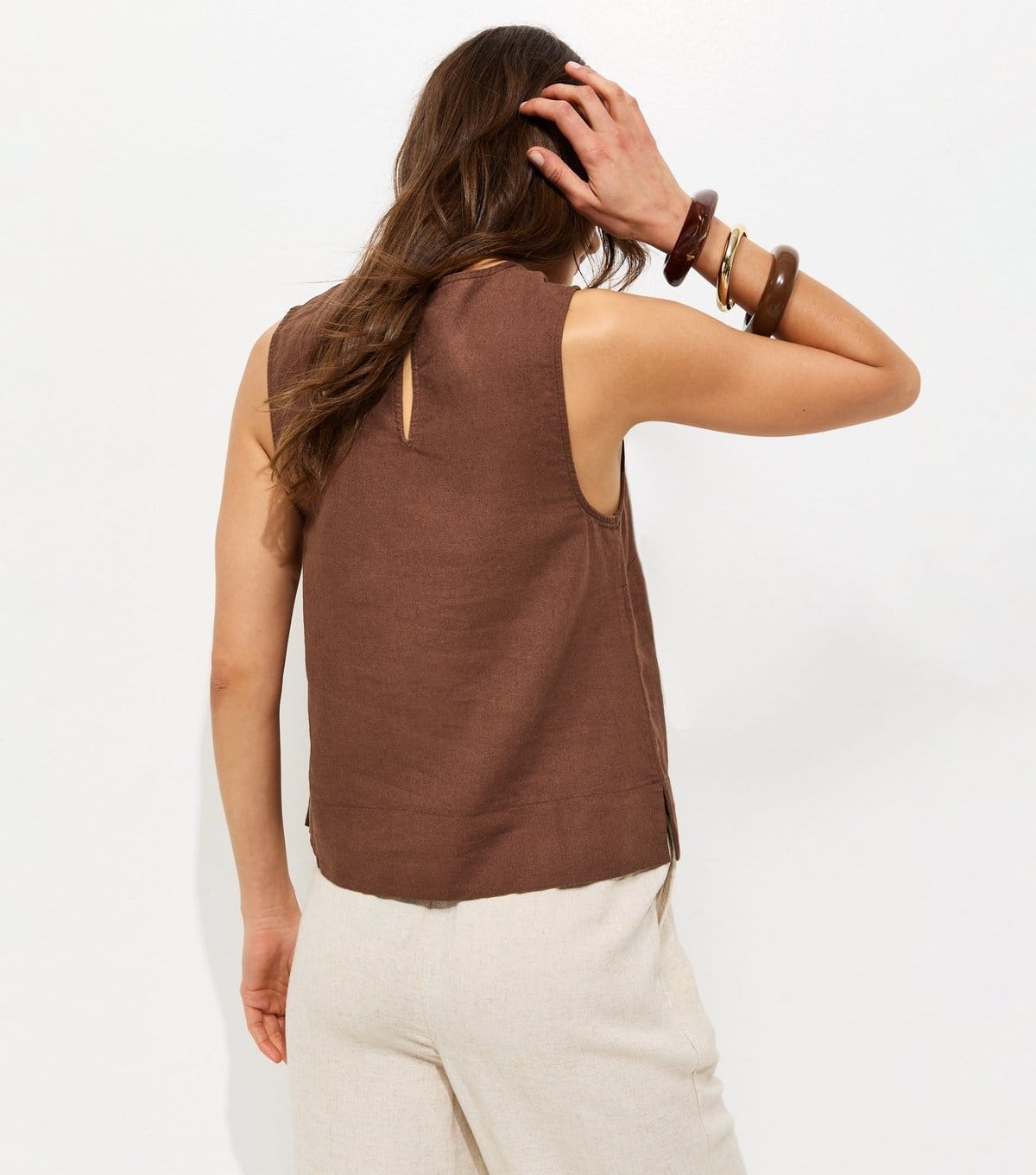 New Look Women's Tall Dark Brown Linen Rich Sleeveless Top New Look - 4
