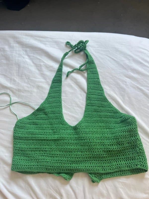Bershka green knit halter neck crop top