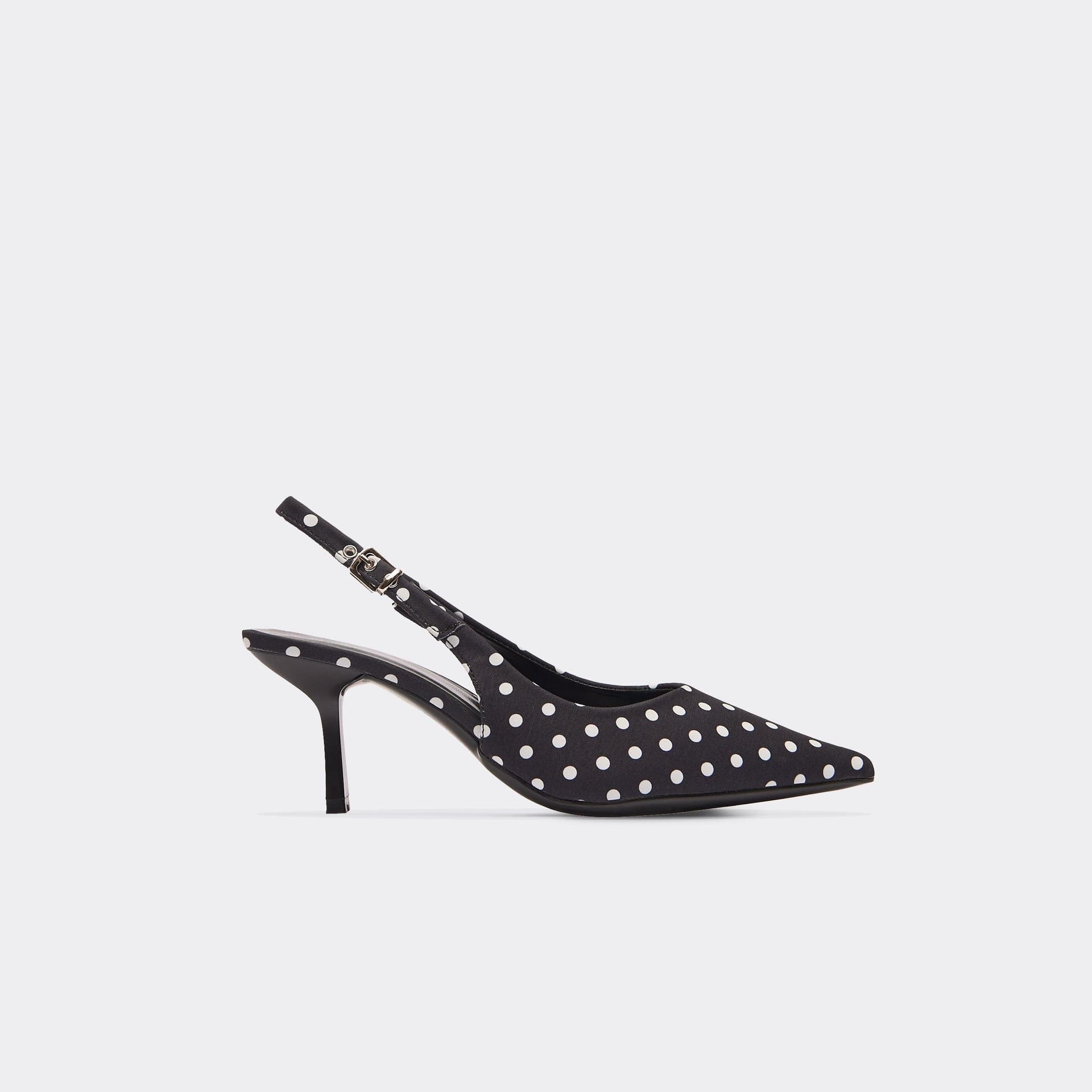 EGO EGO Black & White Polka Dot Satin Slingback Court Heels