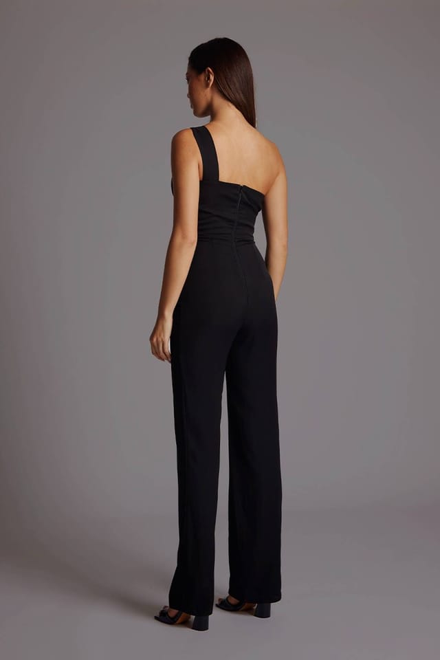 Vesper Vesper Women's One Shoulder Wide Leg Jumpsuit in Black - 3