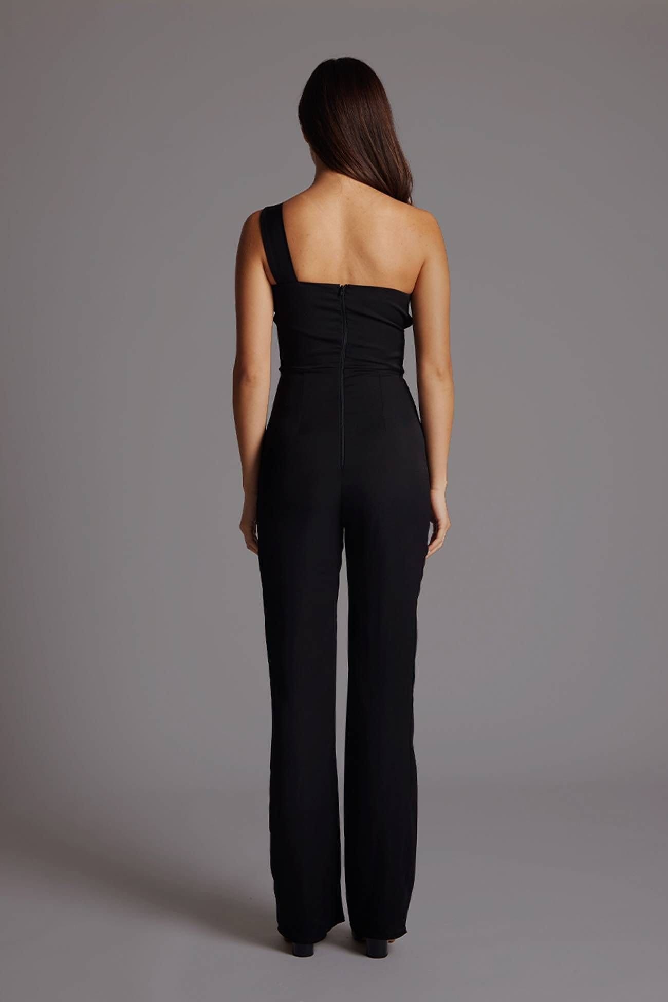 Vesper Vesper Women's One Shoulder Wide Leg Jumpsuit in Black - 4
