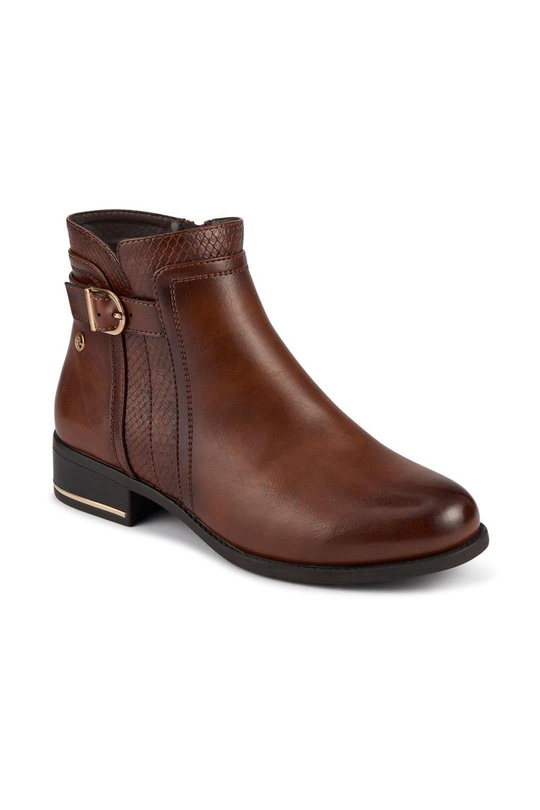 Pavers Pavers Women's Block Heeled Ankle Boots With Inside Zip in Tan