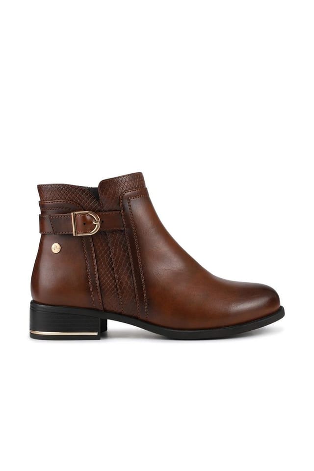 Pavers Pavers Women's Block Heeled Ankle Boots With Inside Zip in Tan - 2