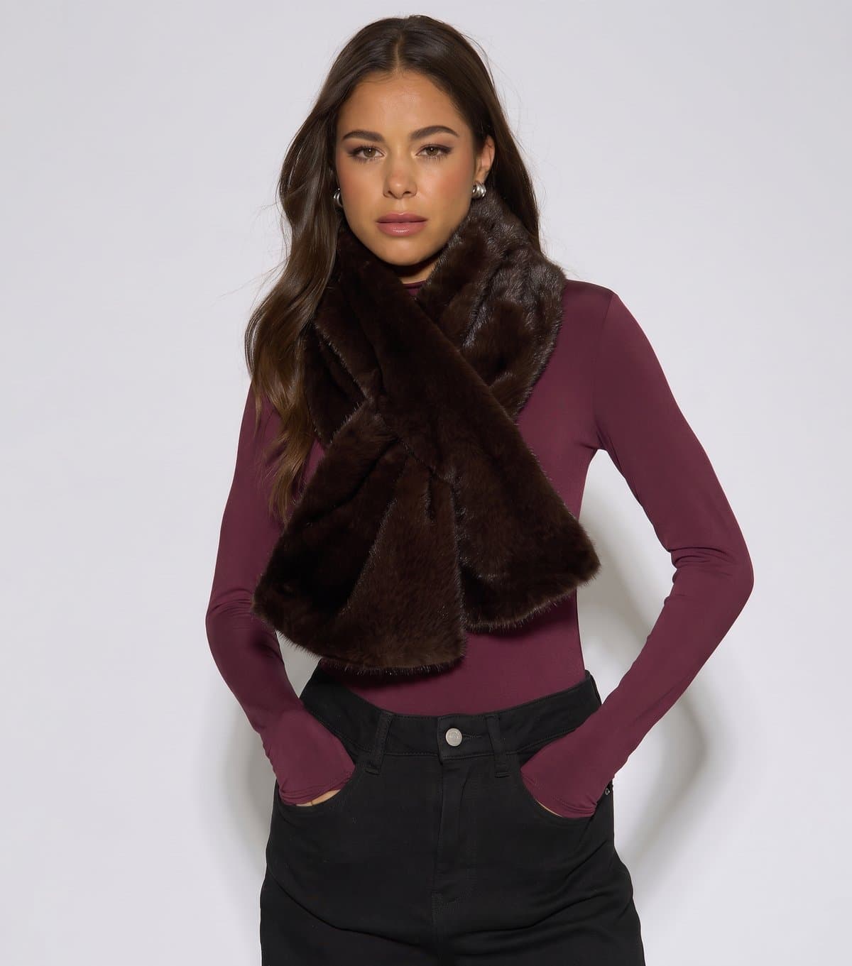 Gini London Dark Brown Faux Fur Stole Scarf Gini London New Look