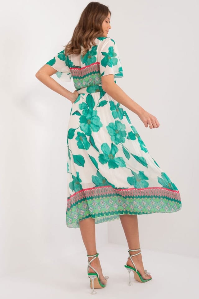 Love Lace Love Lace Women's Summer Frill Sleeve Belted Pleated Dress in Green - 3