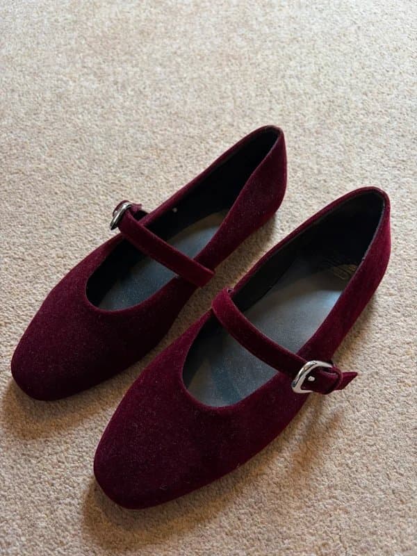 ASOS Mary Jane flats in burgundy velvet