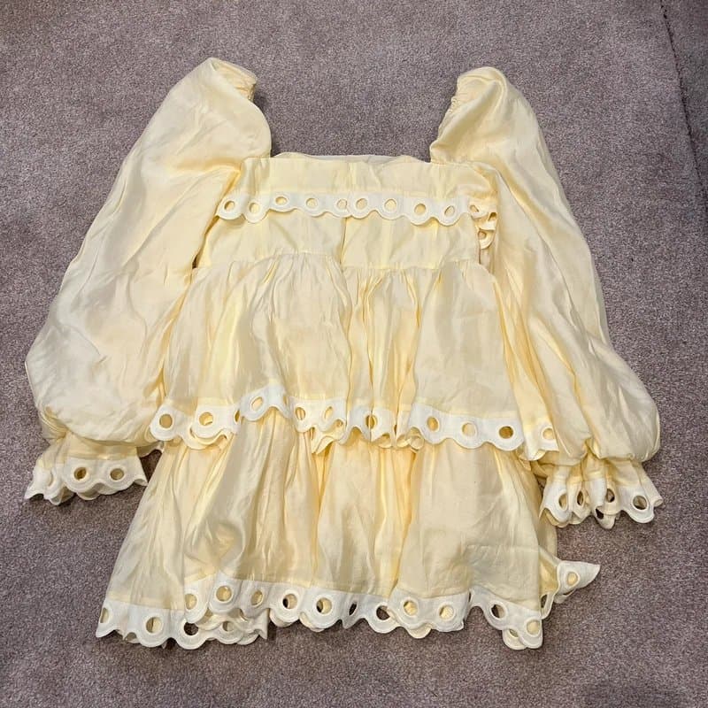 ASOS ASOS Luxe Buttermilk Yellow Tiered Puff Sleeve Mini Dress  Size 18