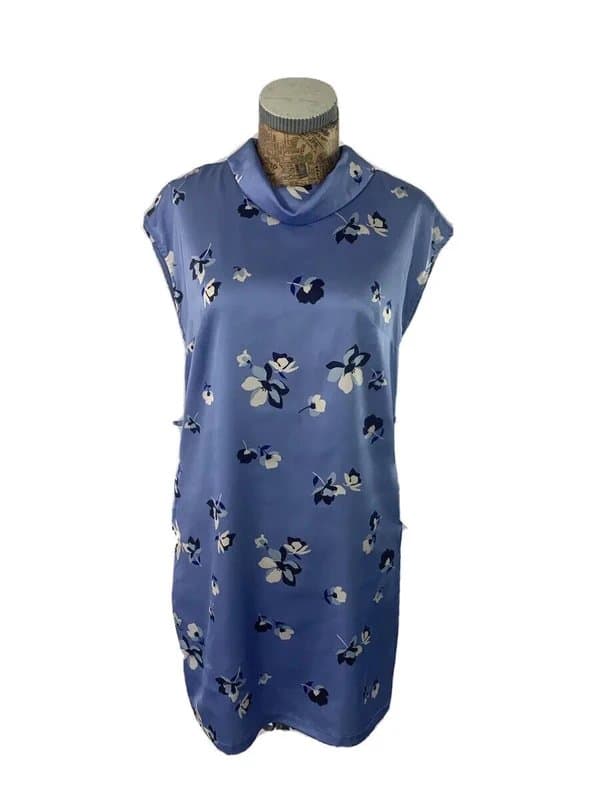 Paraphrase 10 paraphrase dress blue satin sky floral Floral Short Shift Satin Cowl Neck Party Summer