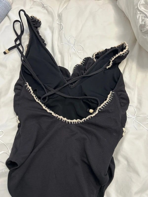 Never Fully Dressed Black Crochet Trim Swimsuit