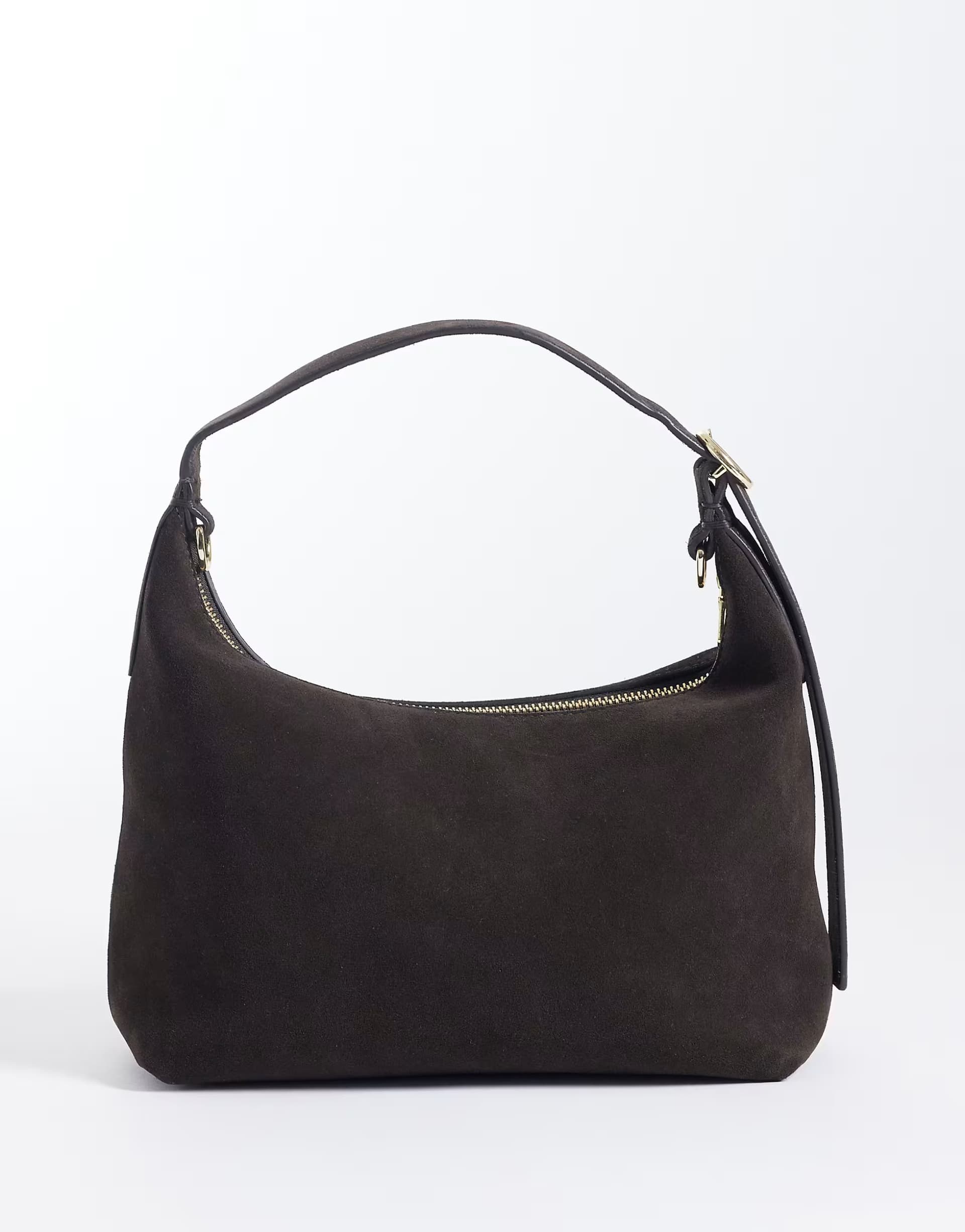 ASOS ARKET small pure suede leather detachable cross body tote bag in dark brown