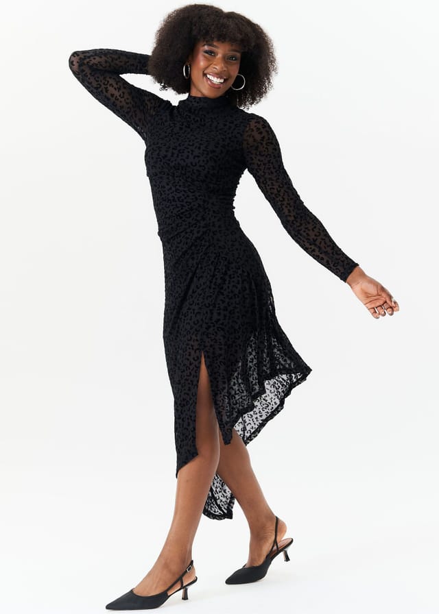 Gini London Gini London Women's Black Animal Devore High Neck Midi Dress - 3