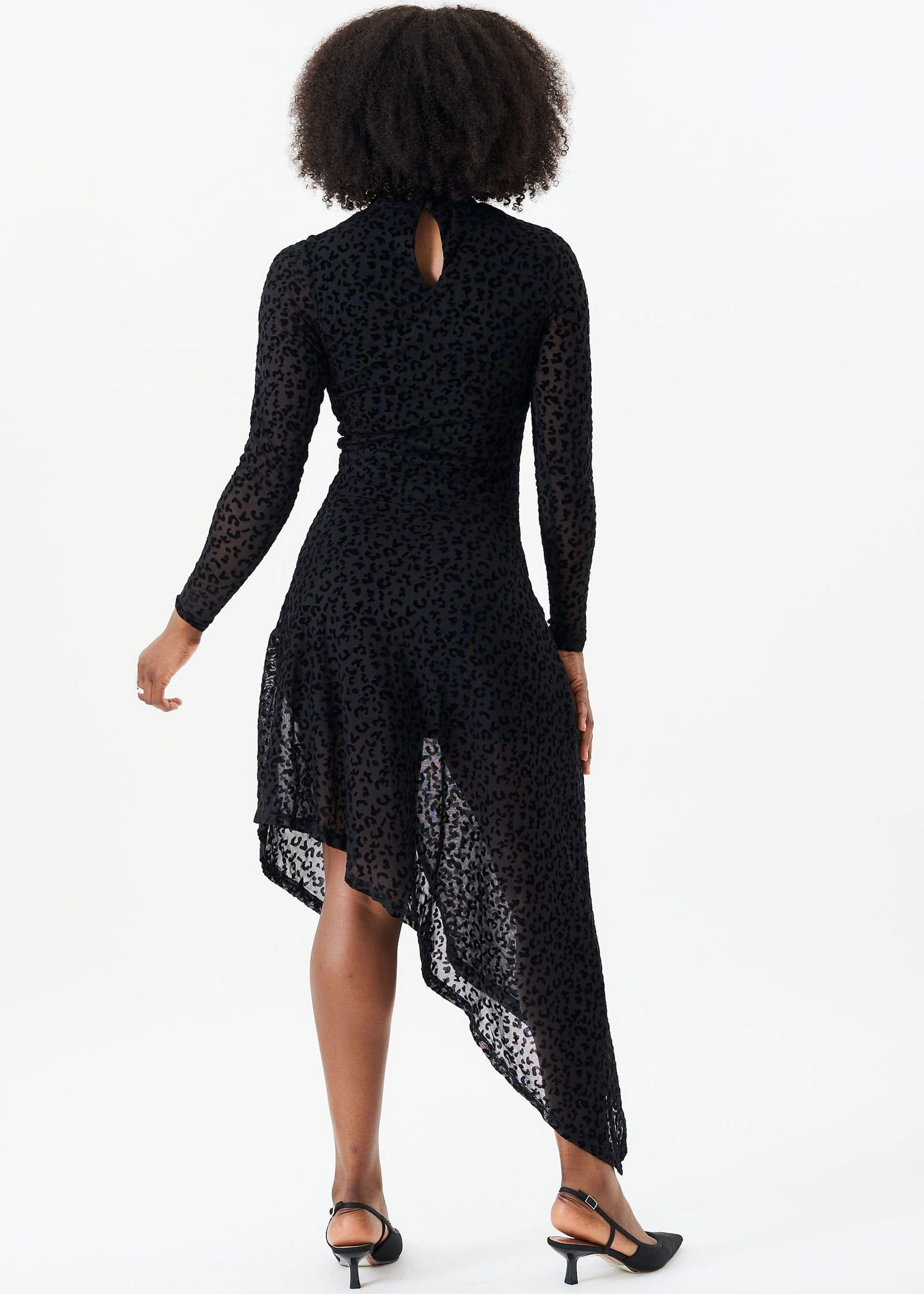 Gini London Gini London Women's Black Animal Devore High Neck Midi Dress - 4
