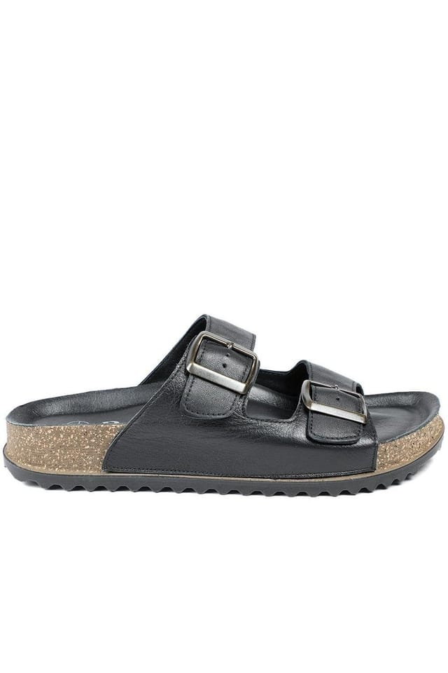 Pavers Pavers Women's Leather Dual Buckle Fastening Sandals in Black - 2