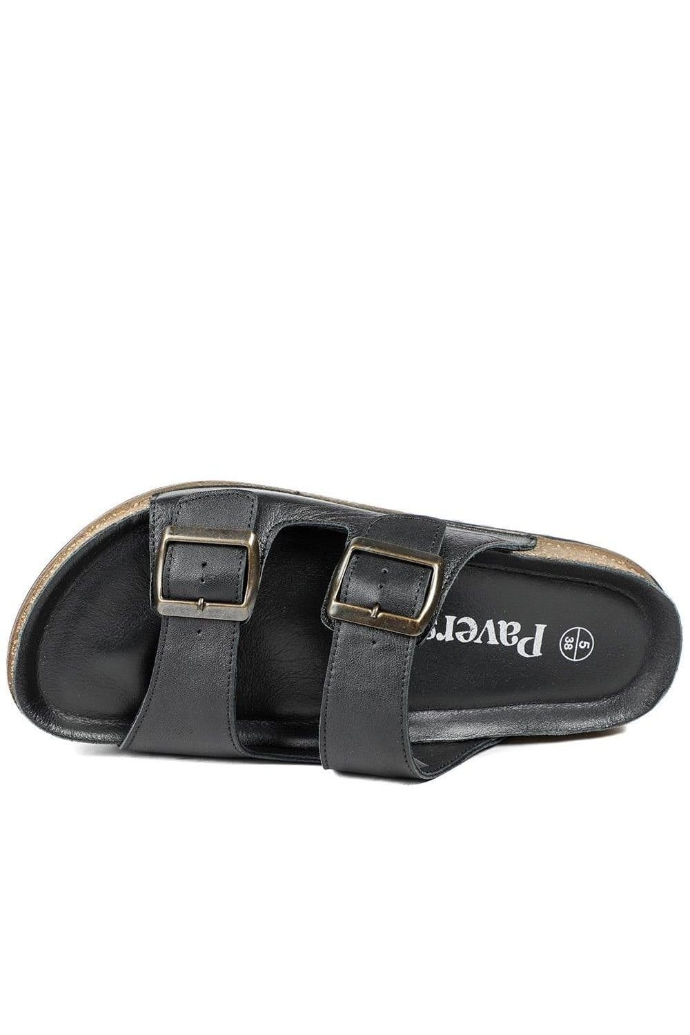 Pavers Pavers Women's Leather Dual Buckle Fastening Sandals in Black - 4