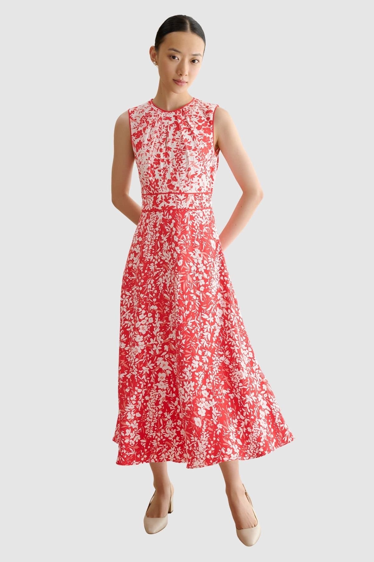 Hobbs London Hobbs London Women's Maddie Floral Print Midi Dress in Scarlet