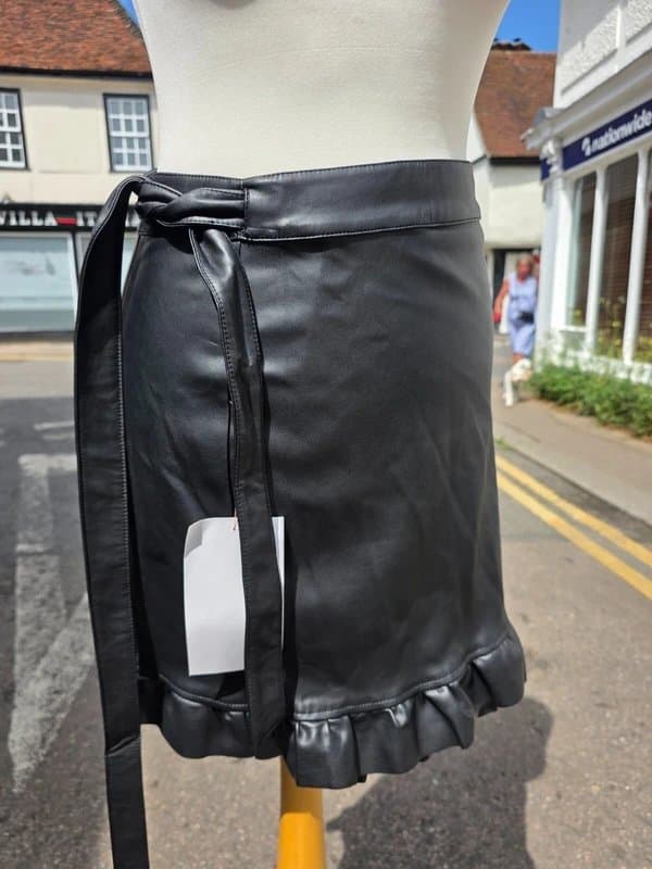 Never Fully Dressed BNWT Never Fully Dressed Black Ruffle Mini Jaspre Wrap Skirt UK 10 Faux Leather