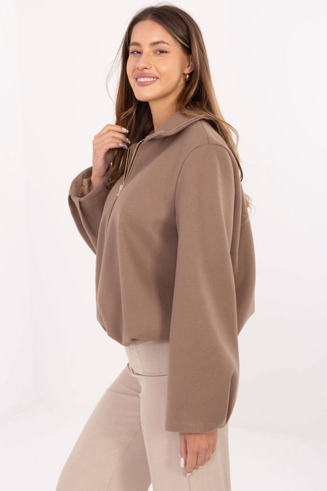 Love Lace Love Lace Women's Light Transitional Balloon Sleeve Zip Jacket in Brown - 2